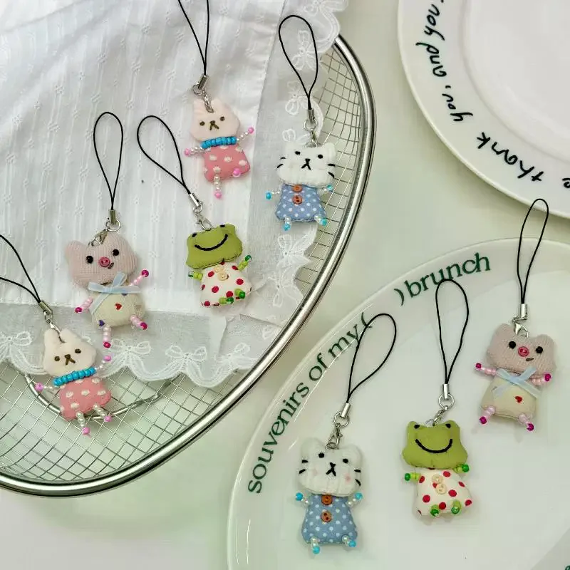 Cute Frog Pig Cat Pendant Keychain For Women Simple Design Phone Rope Chain Lovely Animal Bag Car Keyring Young Girls