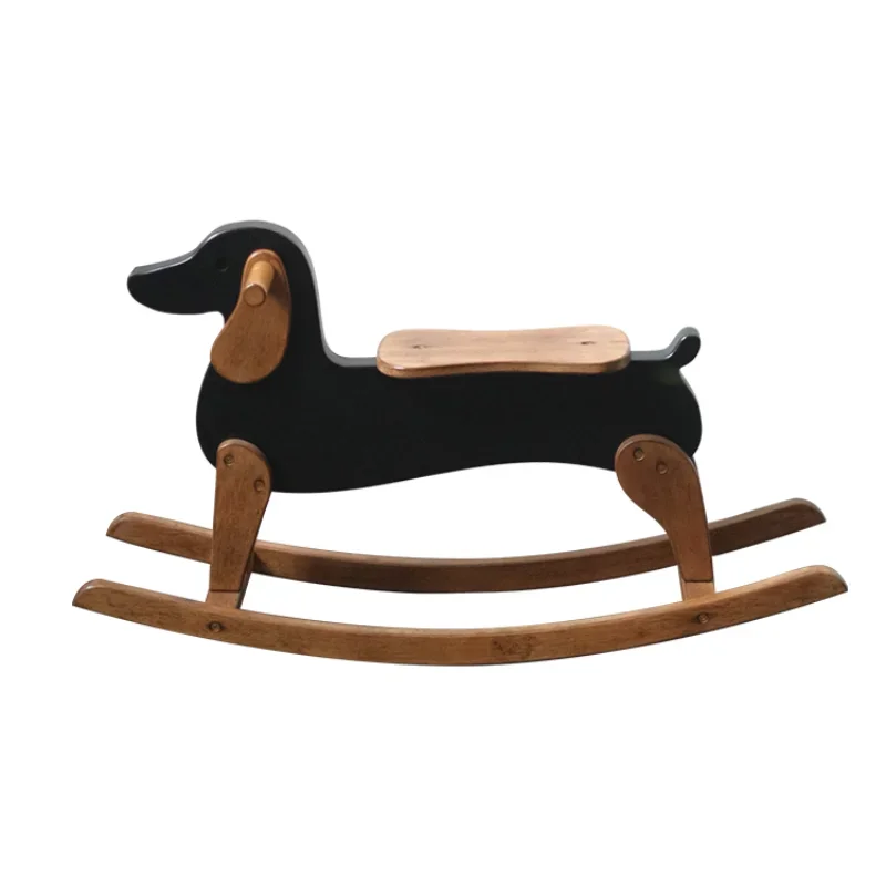 Retro solid wood horse adult rocking chair living room B & B home wooden dog single children's toy gift