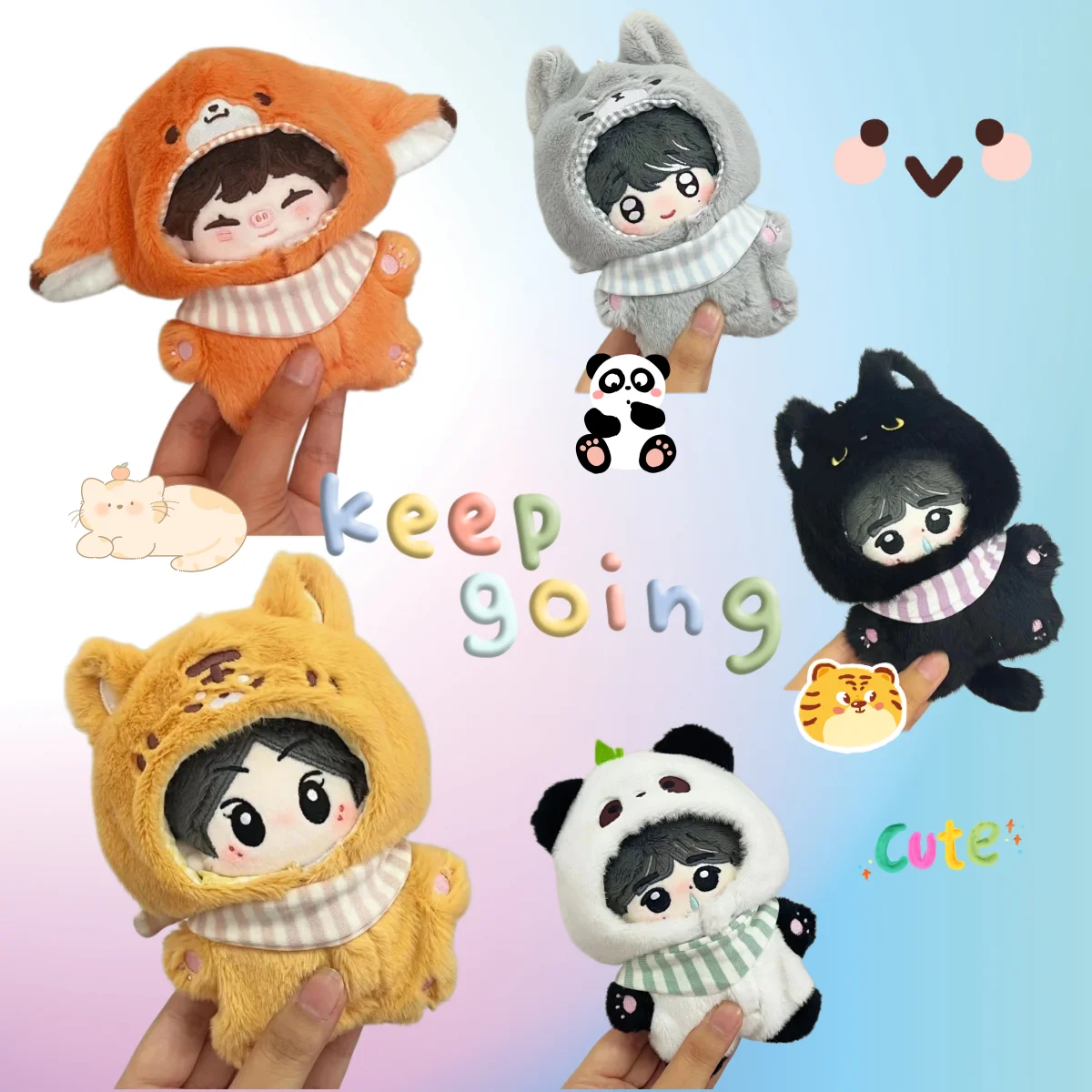 

Love And Deep Space Cotton Doll Clothes Animals Plush Jumpsuit Fox Penguin Headgear Fluffy Hooded Outfit Cute Dress Up Gift 10cm