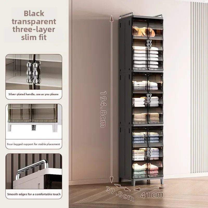 Household plastic folding storage cabinet Floor-to-ceiling kitchen Refrigerator side shelf Living room dust locker