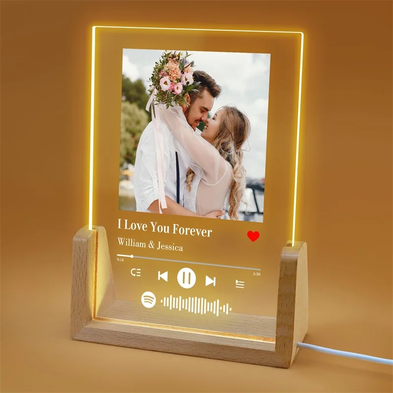 

Custom Spotify Photo Frame Personalized Song Picture Acrylic Plaque with LED Night Light Customized Gift for Her Couple
