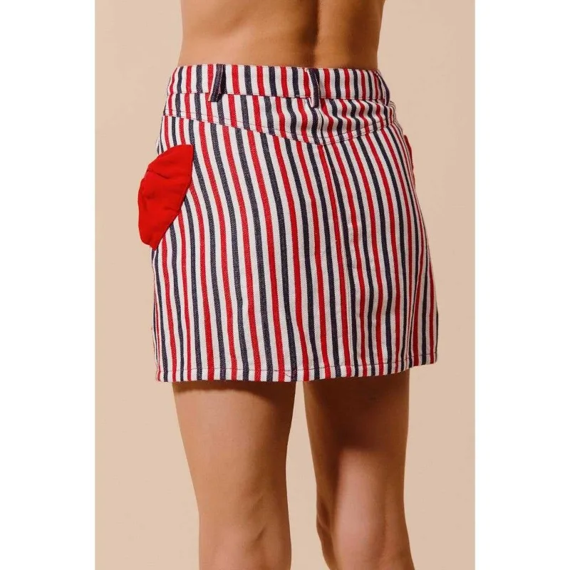 New Ladies Stripes Butterfly Bows Colored Denim Skirt Ladies Appliques Women'S Short Mini Skirts Summer Jean Waist Hip Y2K Punk