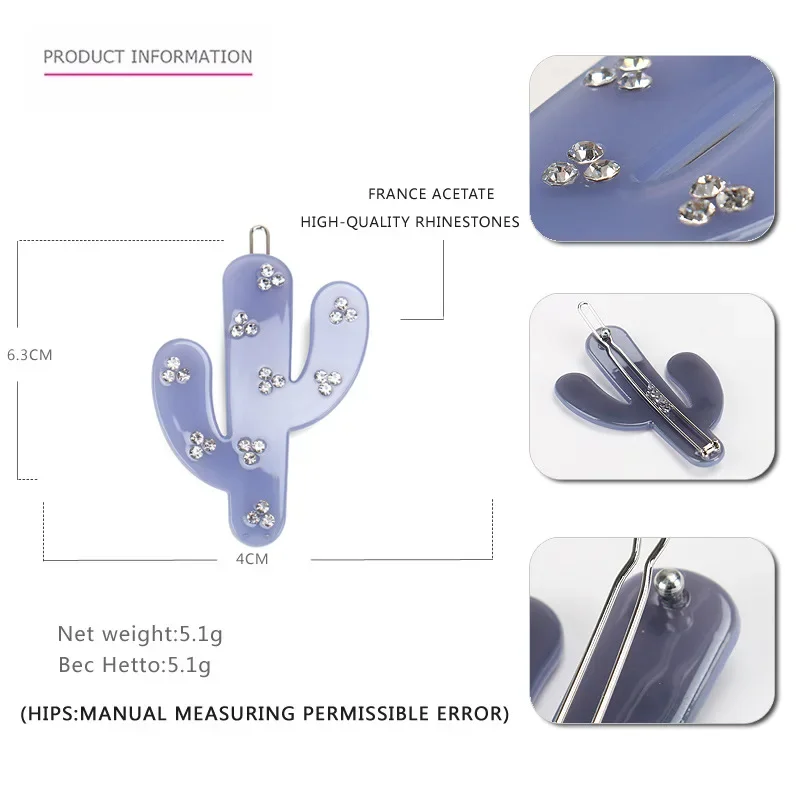 2024 New cactus edge clip bangs clip French acetic acid plate geometric hairpin hairpin