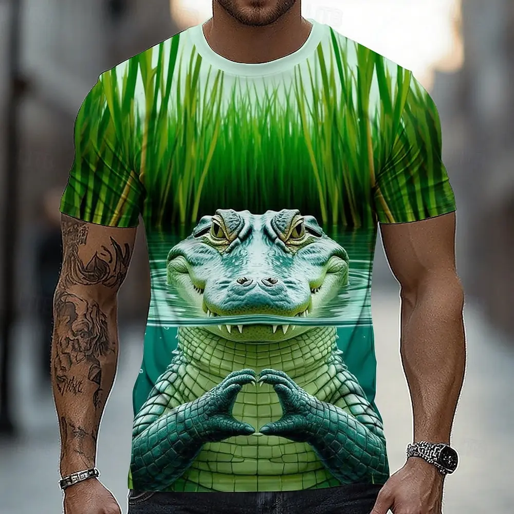 

Harajuku men's T-shirt hip-hop trend street casual round neck short-sleeved loose top fun 3D animal crocodile print T-shirt