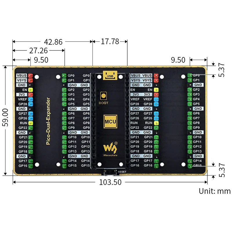 Raspberry Pi Pico Dual GPIO Expander empat set headphone Pria papan ekspansi konektor daya USB untuk Rpi Pico