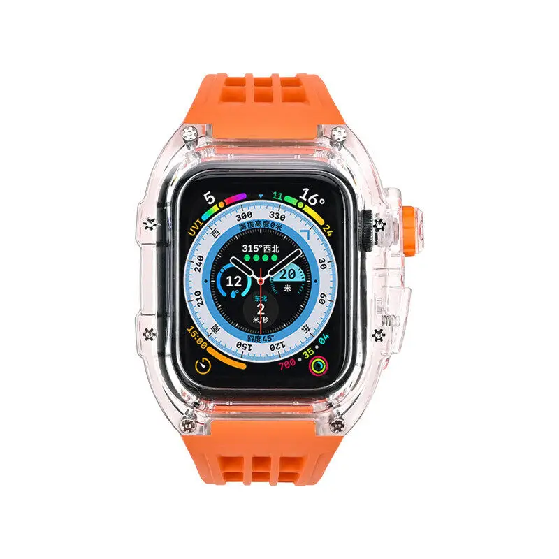 for Apple Watch Series 8 7 6 Polycarbonate MOD Kit Protect Case Apple Watch Ultra Clear Case 49mm Band Strap Cover 44mm 45mm