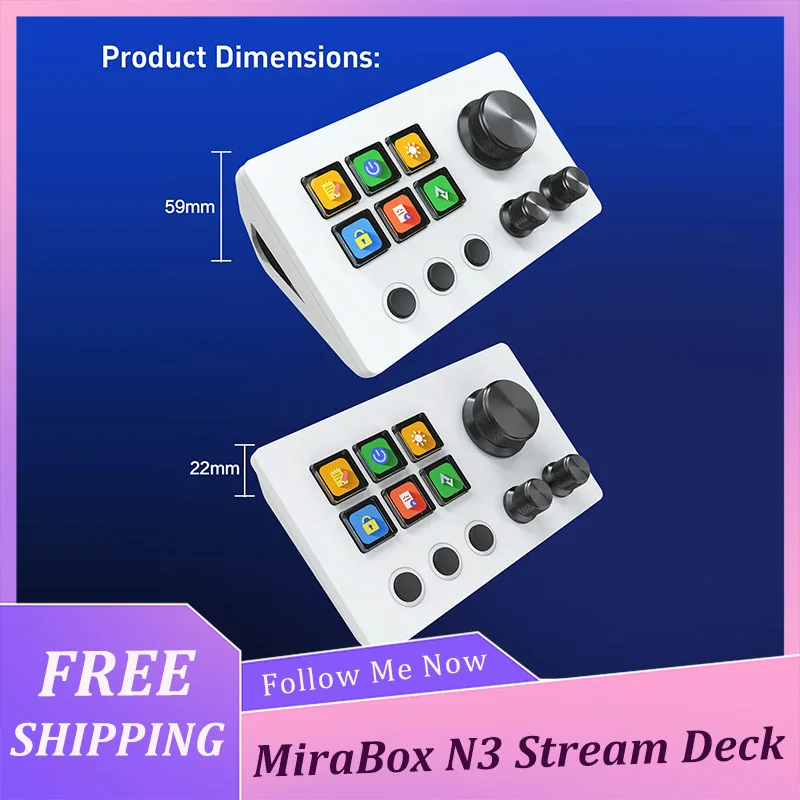 MiraBox N3 Macro Pad / Stream Deck, 6 Programmable LCD Keys, 3 Knobs, Visual Shortcuts, OBS Controller, Mac/Win