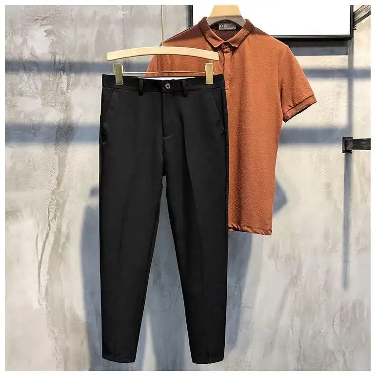 

Men's Straight Leg Casual Pants Spring Autumn Loose Iron Free Stylish Korean Style Slim Fit Nine Point Small West Pants