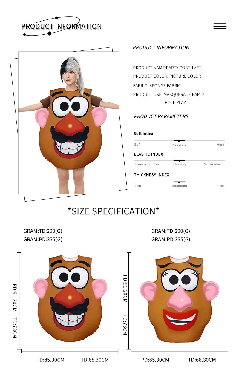 Lustiges Kartoffelkopf-Kostüm Herr und Frau Kartoffelkopf-Partneroutfit Halloween Cosplay Tunika Paar Karneval Party Verkleidung – Detail 1