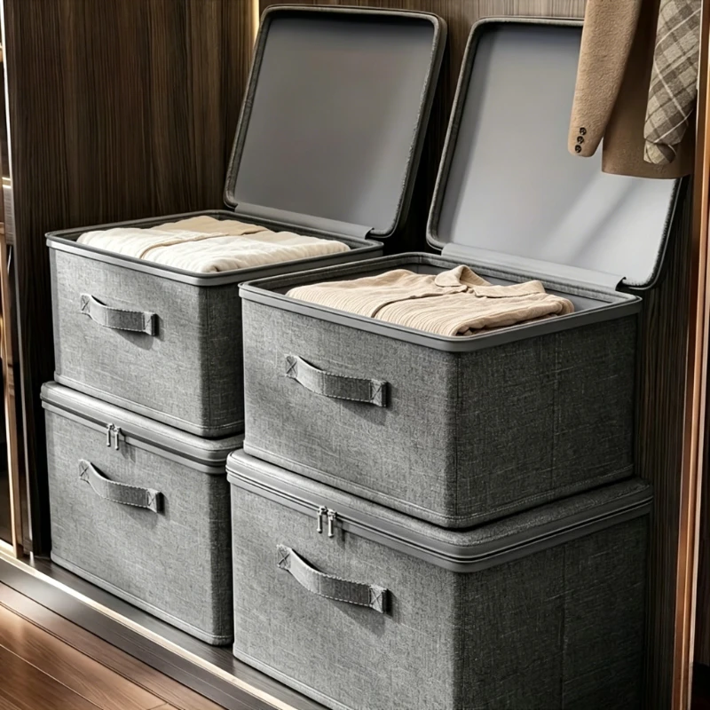 Boîtes de rangement en tissu empilables et pliables avec couvercles et poignées, boîtes de rangement rigides et pliables, casiers pour vêtements, rangement sous le lit