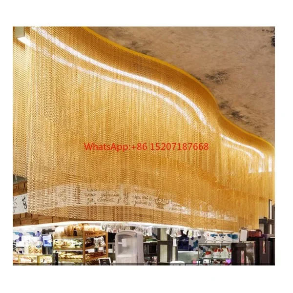 Fireplace Antique Gold Chain Ring Silk Mesh Fabric Screen Metal Shower Curtain Aluminum Decorative Curtain Outdoor