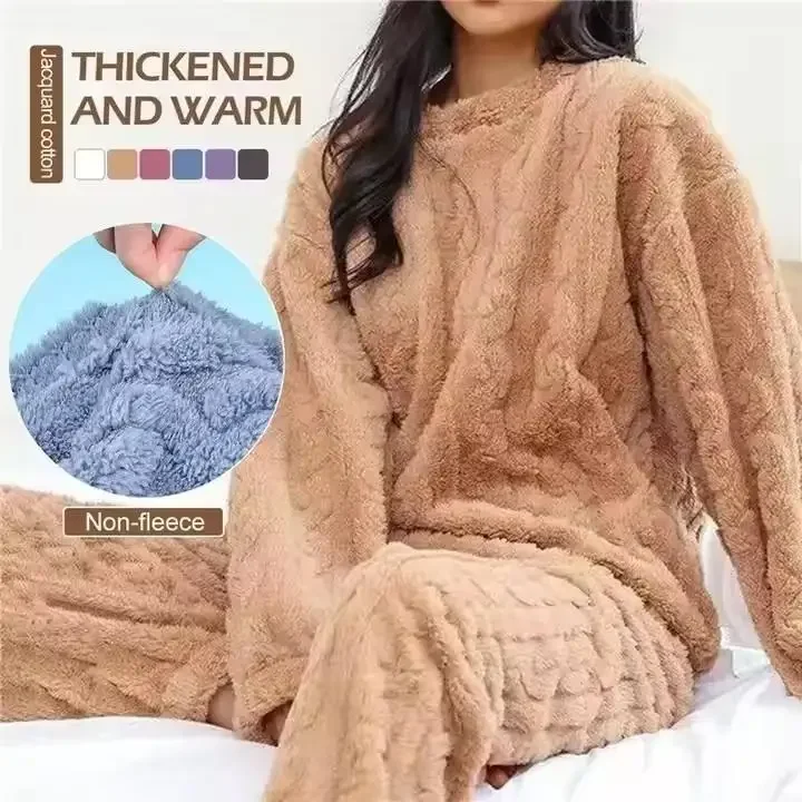 

Womens Floral Print Coral Fleece Pajama Set Winter Warm Soft Long Sleeve Sleepwear Cozy Home Outfit Thick Plush Loungewear