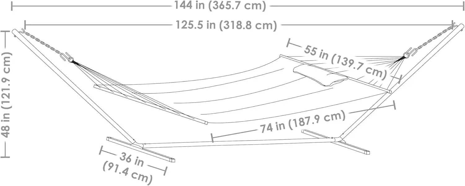 Podwójny pikowany hamak z tkaniny ze stojakiem na 12 stóp i poduszką - udźwig 350 funtów - czarny stojak - Misty Beach