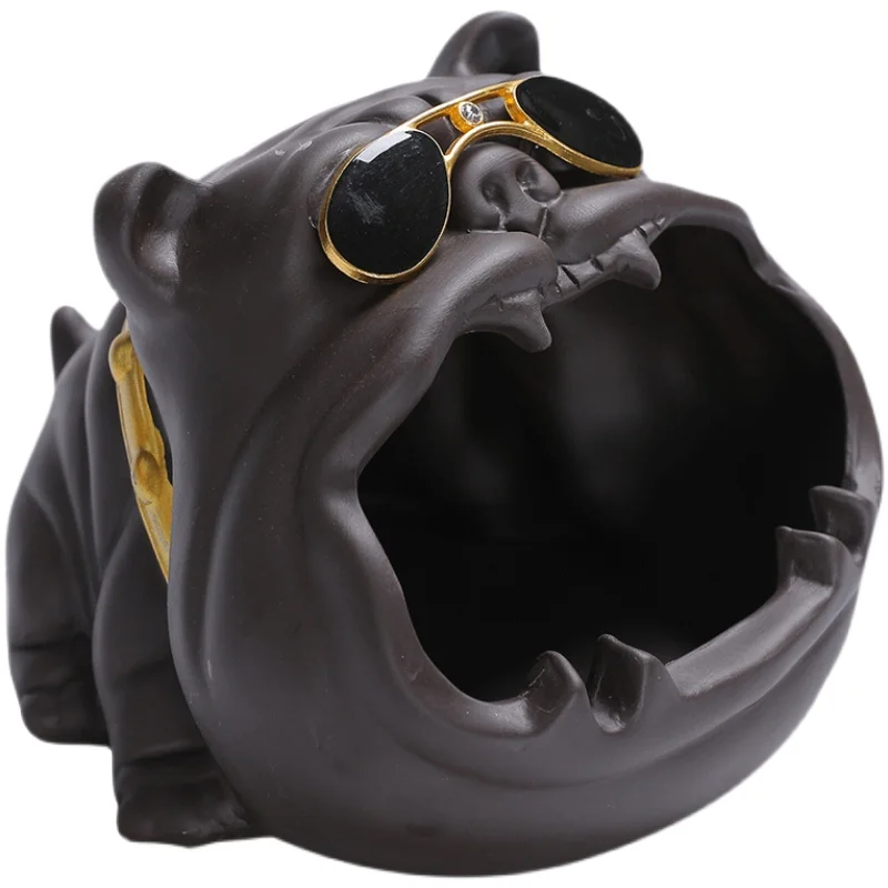 Creative Purple Sand Sunglasses Dog Ashtray Large Capacity Storage Ornament Ceramic Cartoon Animal Portable Ashtray Decoration