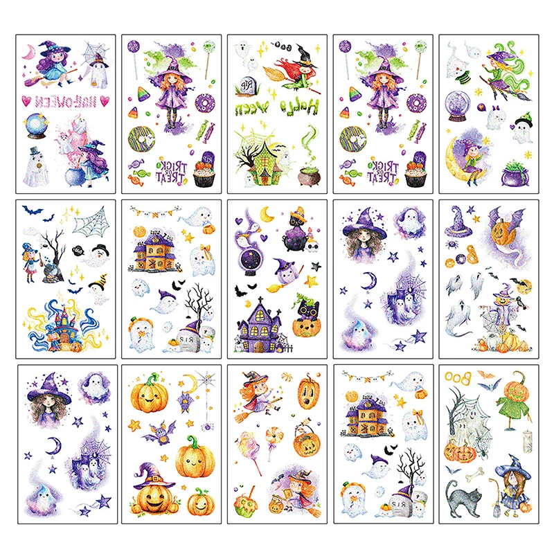 1-blad Halloween tattoo stickers kind kind tijdelijke nep-tatoeages plakken op gezicht arm been voor kinderen lichaamssticker