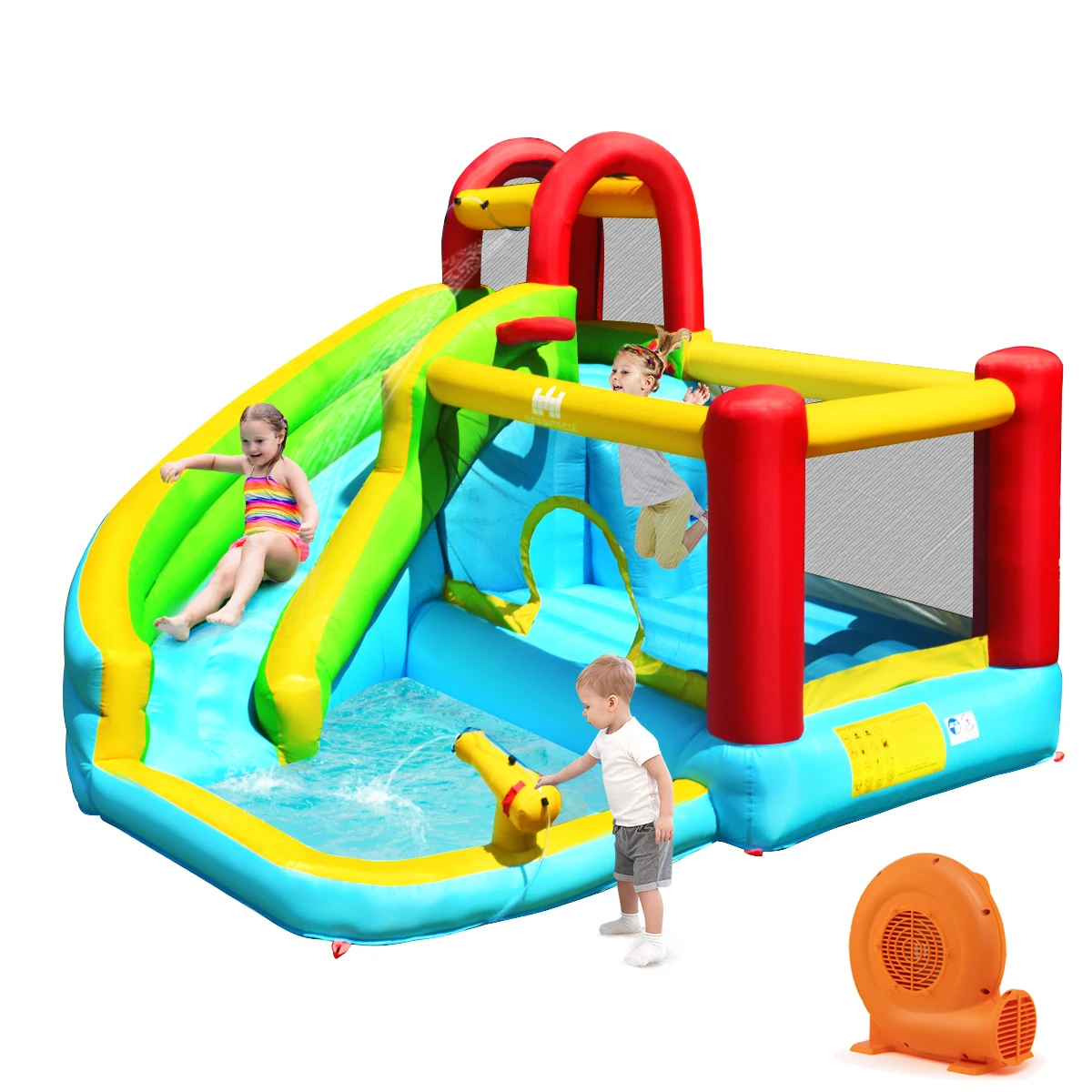 Inflatable Kids Water Slide Jumper Bounce House Splash Water Pool W/ 550W Blower