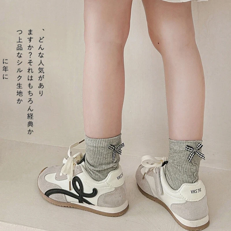 Mid Calf Socks Designed For Lolita Kids Cute Ruffled Trim And Bow Accent On The Heel Skin Friendly Ventilated Stretch Knit Socks