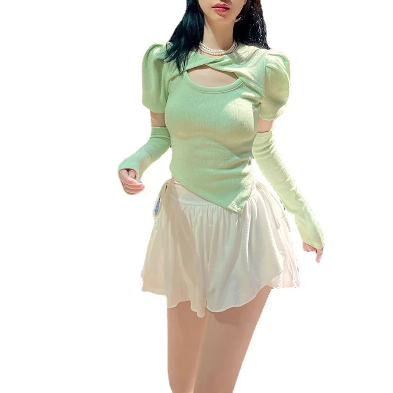 한국어 여름 흰색 미니 스커트 숙녀 하이 웨스트 불규칙한 Drawstring 플리츠 스커트 Girly Style All-Match Short 스커트