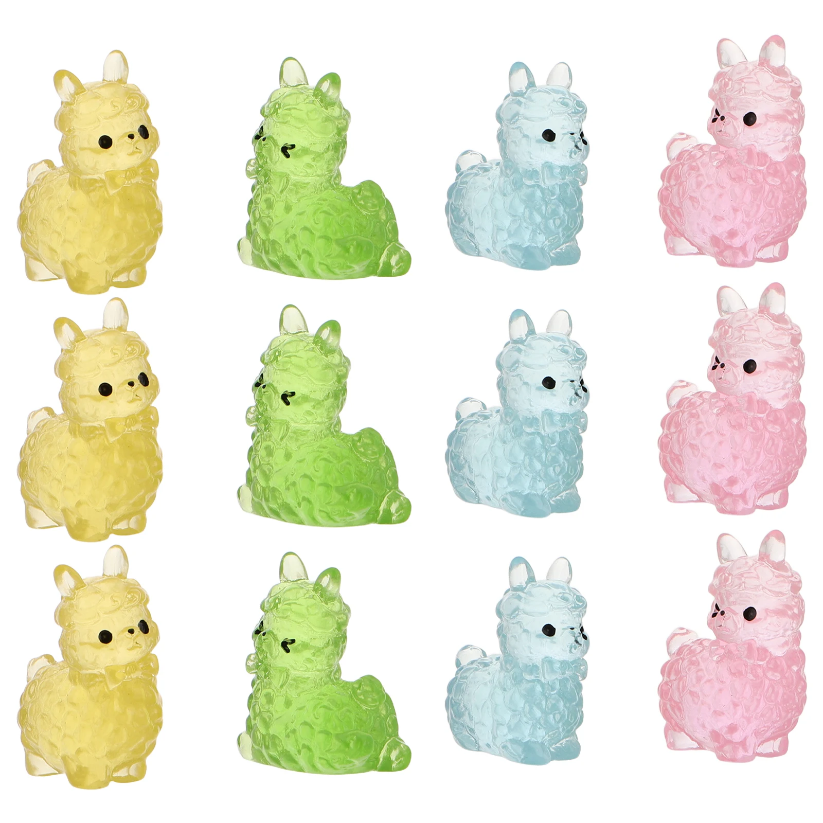 

12 Pcs Alpaca Ornament Dollhouse Figurines Animals Decor Cute Glow Small Resin Party Favors Miniature Ornaments