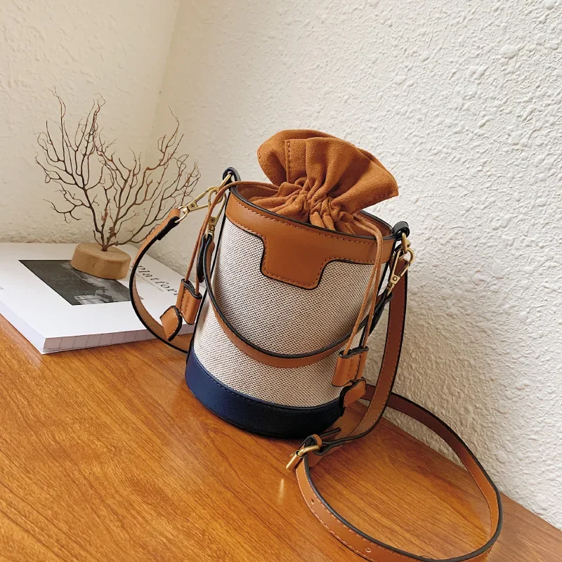 Patchwork Drawstring Bucket Bag for Women\'s Crossbody Bags Handbag small female Shoulder Messenger Bag Casual ladies totes bolsa