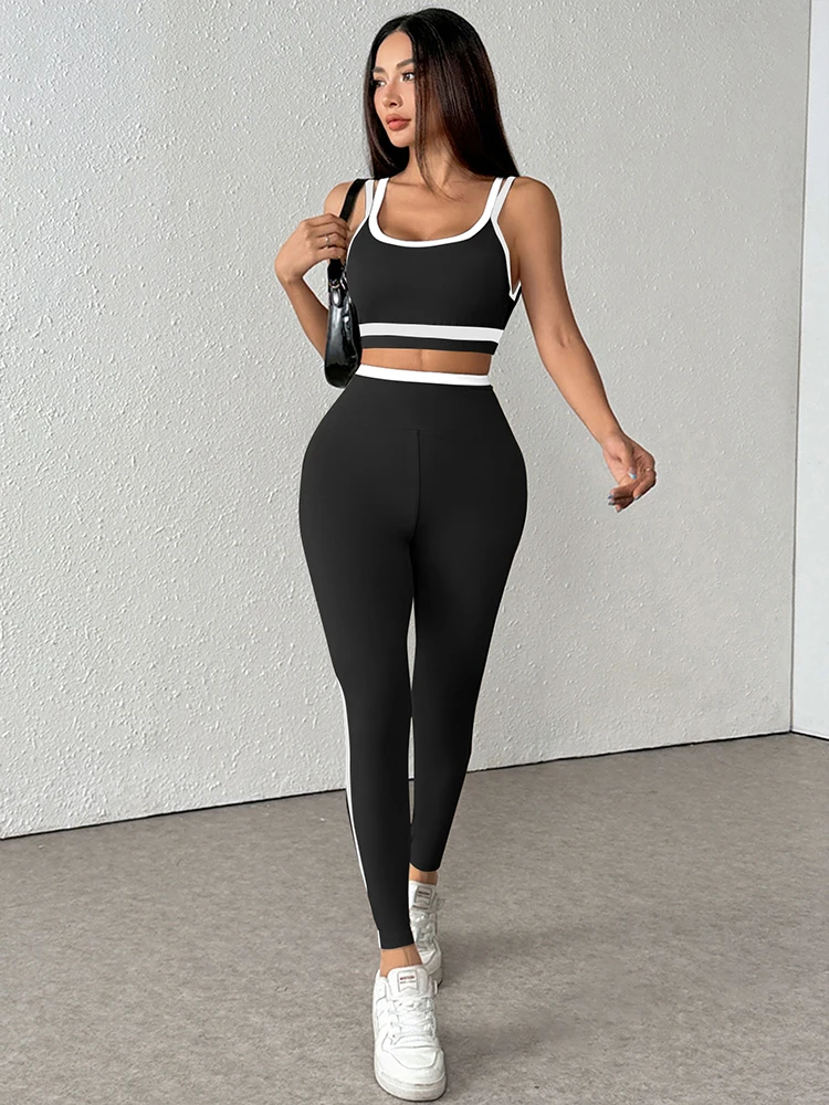 Camicie e pantaloni da donna Sport Nuovi vestiti Estate Streetwear Moda a righe 2 pezzi Casual Slim Elegante abbigliamento femminile lavorato a maglia