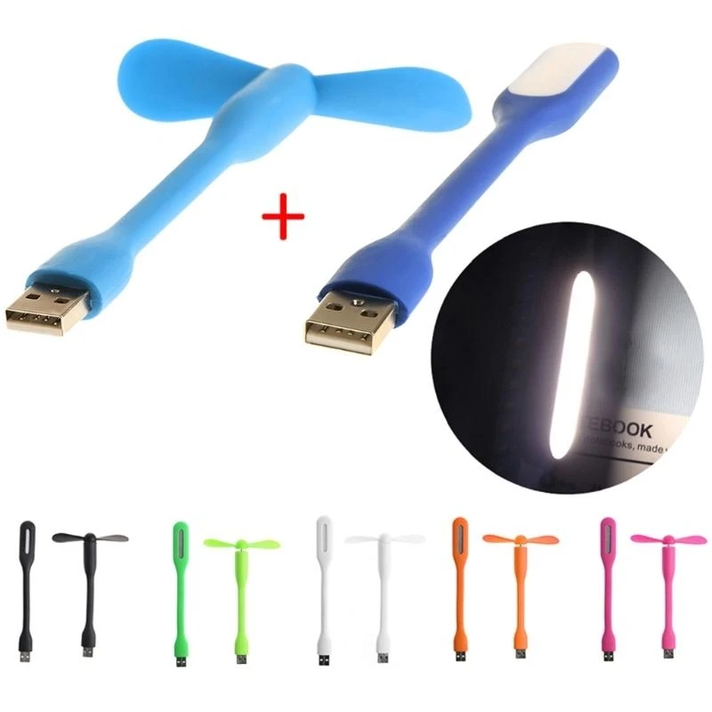 Fã USB P9FA Fã flexível Mini Bendable Fan com luz LED para Telefone Mobile Led Light Summer Gadget