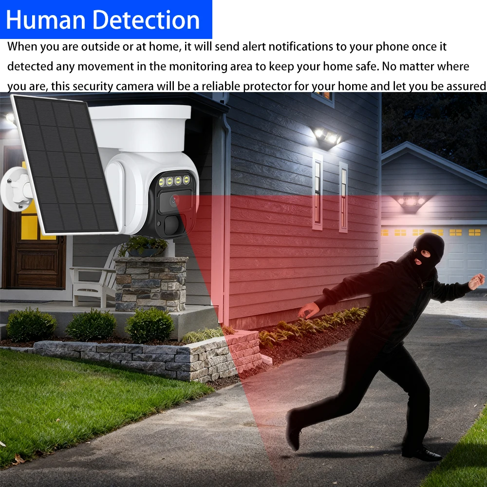 5MP Ultra HD 4G Solar Batteries Camera ICam365 IP Camera Humanoid Detection APP Alarm Push Color Night Vision Solar PTZ Camera