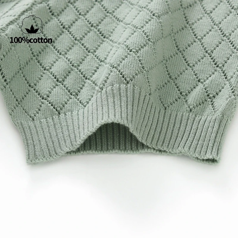 メンズコットンリッチ中空ニットTシャツ：通気性と吸汗性に優れたOネックデザイン ​ レーザー切断技術