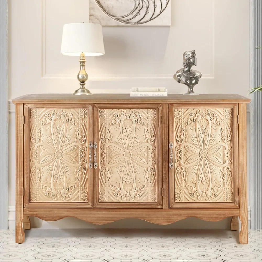 

Kitchen Cabinet with Storage, Solid Wood Sideboard Buffet Cabinet with 4 Doors, Console Table Center for Entryway, Kitchen