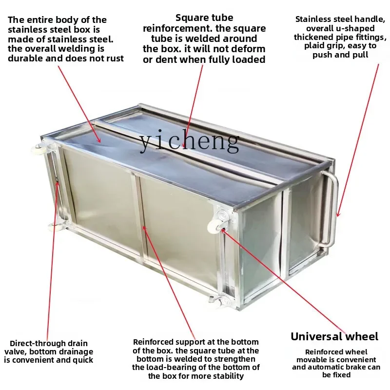 Mobile Stainless Steel Square Storage Box Water Storage Tank Industrial Water Storage Bucket Handcart