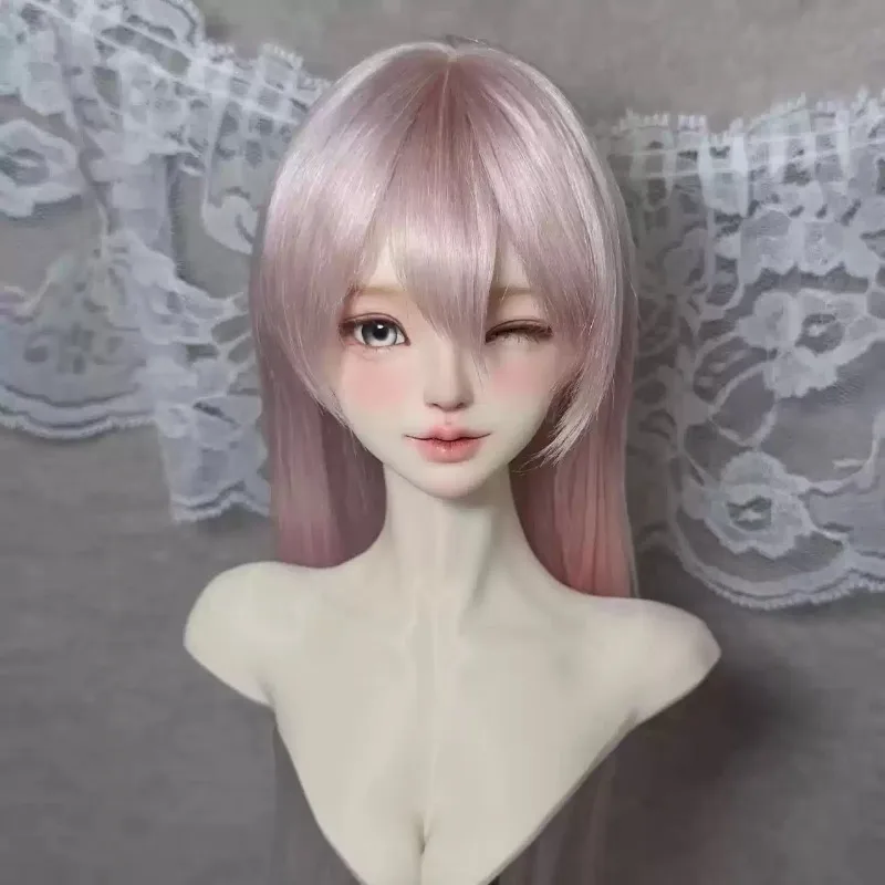 BJD Doll Mohair Wig with M‑Shape Bangs Elastic Hair Net Light Pink Long Hair for 1/3 & Small 1/3 BJD Doll Accessories