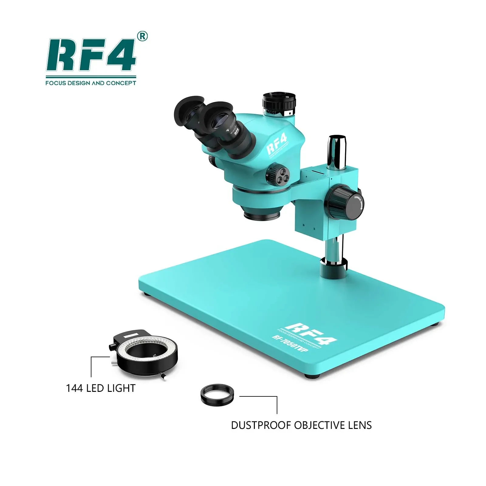 RF4 nuovo microscopio trinoculare Stereo con Zoom da laboratorio ottico industriale Simul Focal aggiornato 7-50X  PCB RF-7050TVP