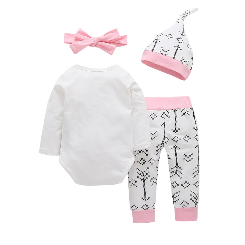 4PCS Sets Newborn Infant Baby Girl Clothes 2024 Fall Letter  Daddy\'s Other Chick Bodysuit+Love Arrow Pants+Hat+Headband