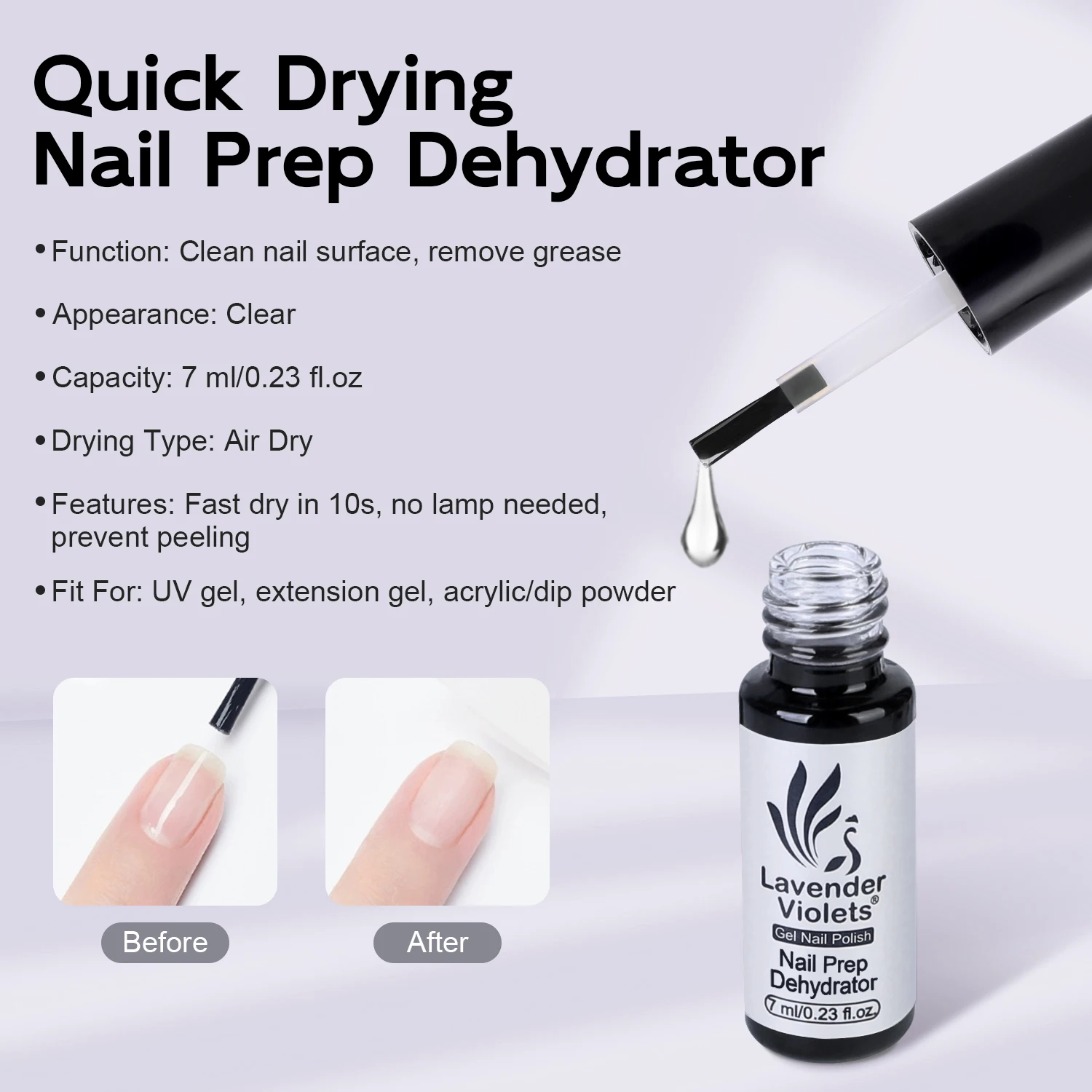 7ml Nail Prep Dehydrator, Salon Quality Air Dry Nail Prep for Gel Nail Polish Dip Nails Acrylic Nails Design Manicure Pedicure