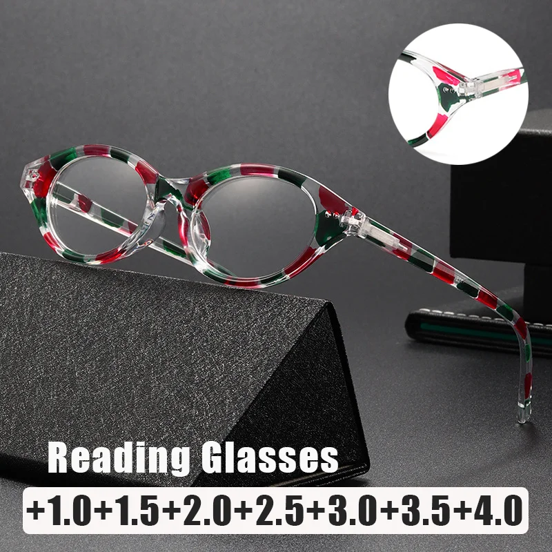 

Oval Small Frame Fashionable Presbyopia Glasses Women's INS Style Retro Speckled HD Blue Light Blocking Reading Glasses