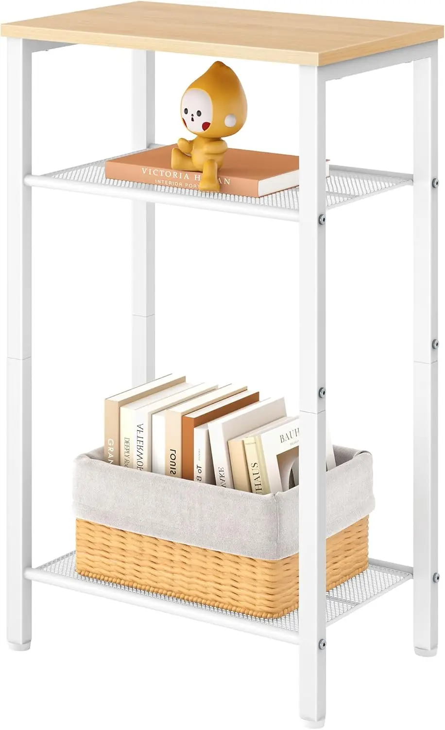 

3 Tier End Table, Telephone Table, Narrow Side Table with Storage, Nightstand for Small Spaces, Metal Frame, for Living Room,