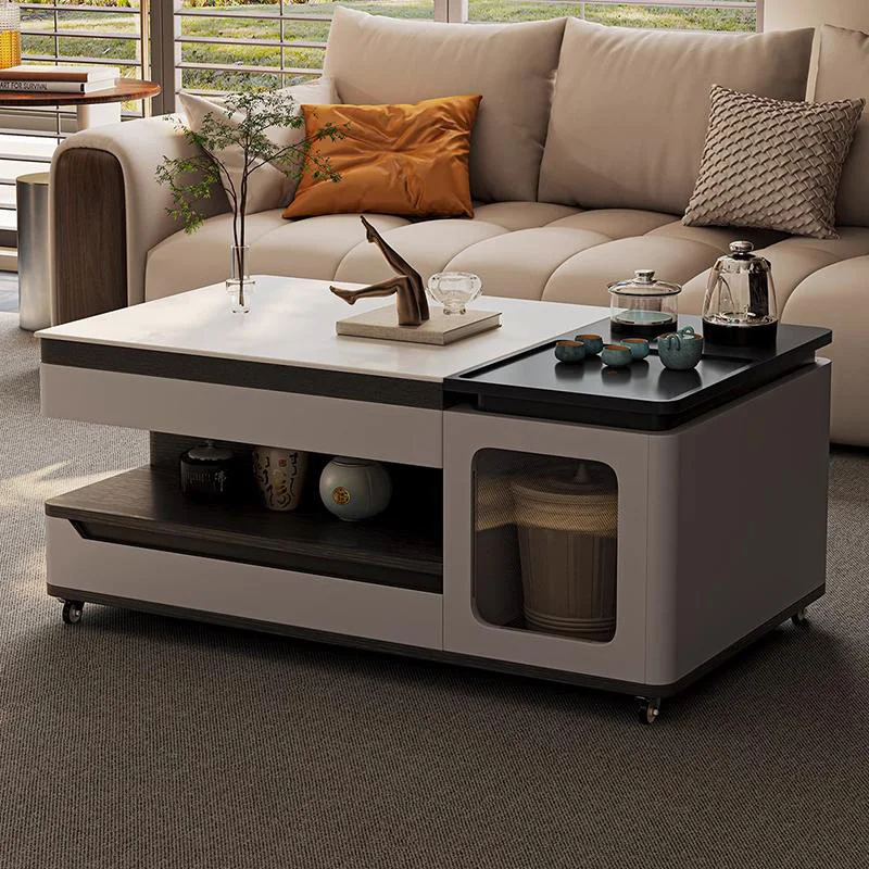 

All-in-One Mobile Tea Table with Casters Modern Living Room Coffee Table with Hidden Storage Multifunctional Home Center Tables