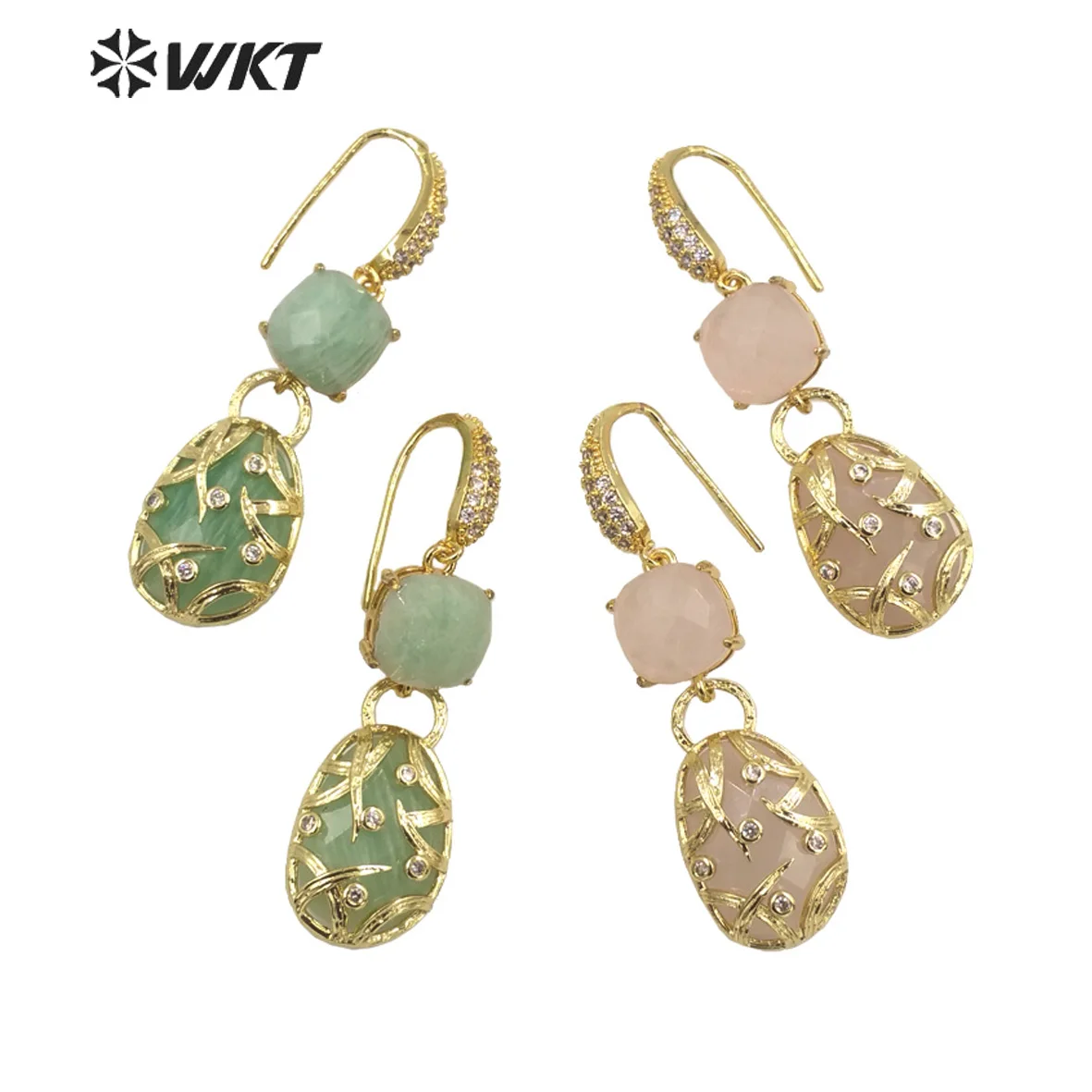 WT-E691  WKT 2022 Exquisite accessories earrings With carved flowers natural gemstone gold-plate wedding Earrings gift trend