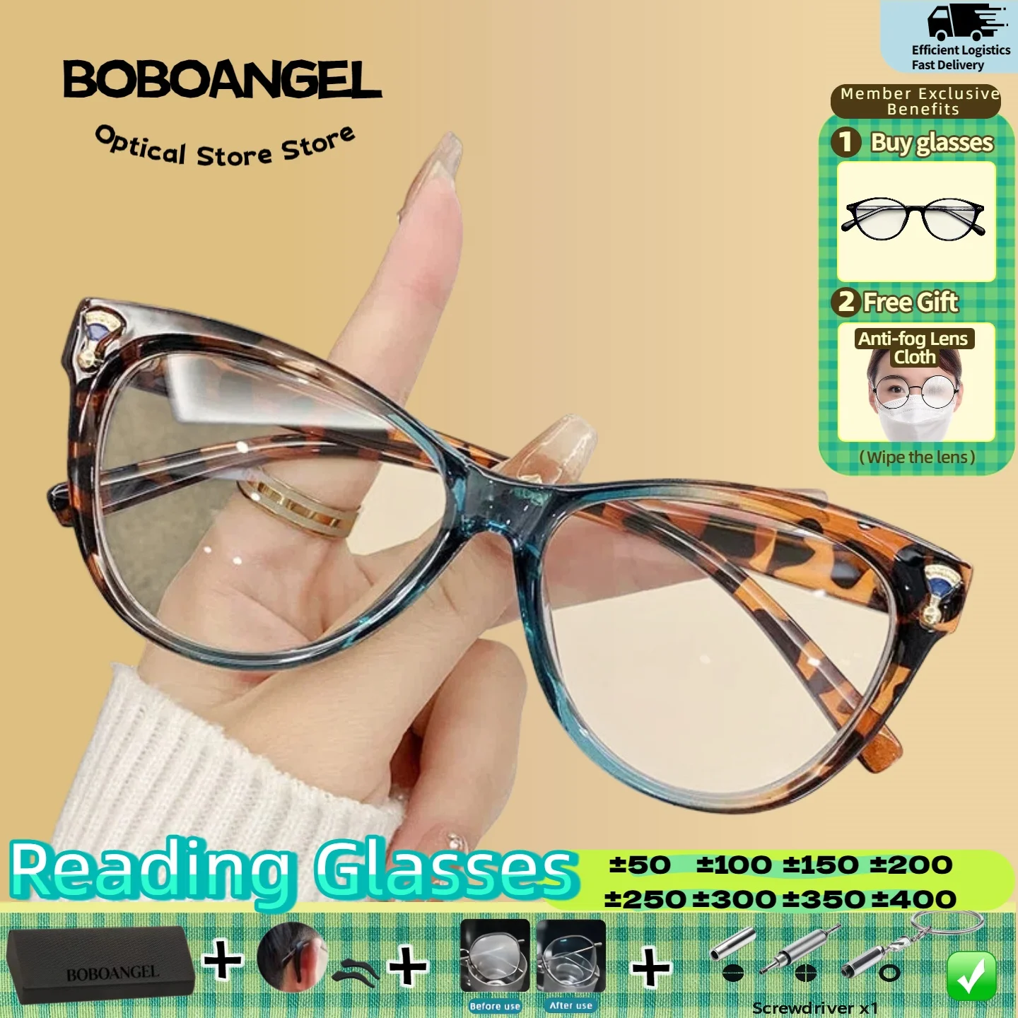

BOBOANGEL Fashion New Design Butterfly Frame Myopia Glasses for Women Anti Blue Light Reading Prescription Progressive Glasses