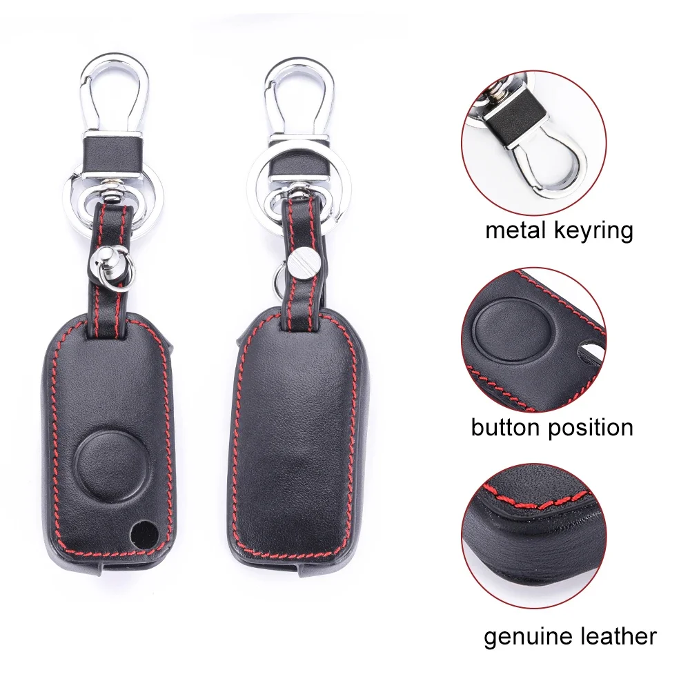 Genuine Leather Remote Car Keys Case Fob Cover for Mercedes W168 W124 W202 W210 W211 W203 Protective Keyring