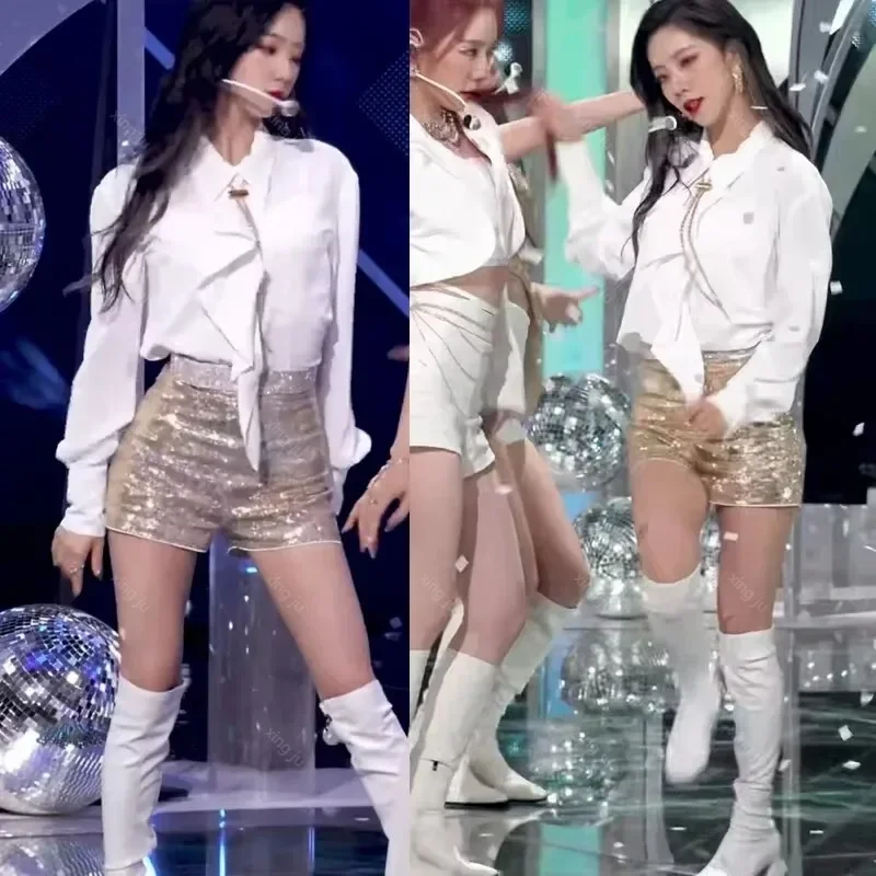 Women'S Group Jazz Dance Clothing Kpop Outfits Female Nightclub Dj Sexy Crop Tops Slim Shorts Dancer Stage Performance Costumes