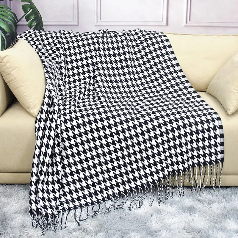 

Modern Acrylic Fibers Simple Black White Houndstooth Decorative Blanket Throw Sofa Cover Bed Blankets Homestay Blanket Tapestry