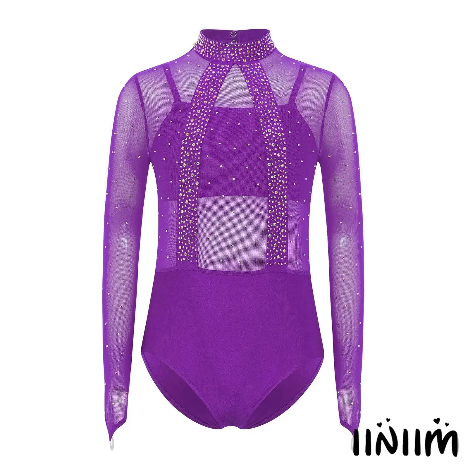 

Girl Ballet Dance Leotard Long Sleeve Cutout Back Sheer Mesh Bodice Bodysuit+Spaghetti Straps Camisole Set for Tango Latin Dance