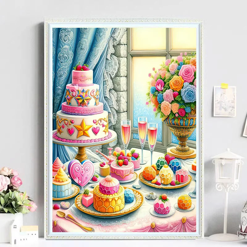 

Modern Simple Cross Stitch Kit Dessert Pattern Handmade Embroidery for Living Room Bedroom Restaurant Cotton Fabric White Color