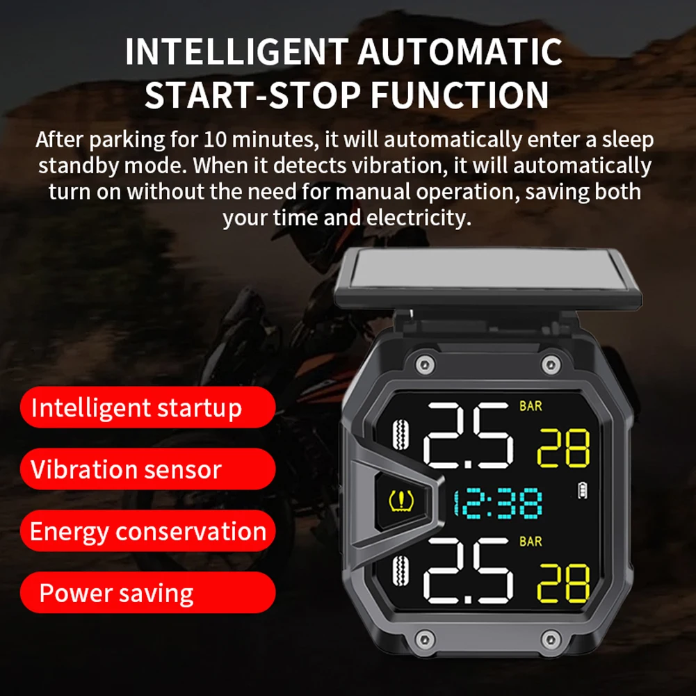 Motorcycle TPMS Solar Power Bike Air Pressure Monitor Heat Resist Wireless Tire Pressure Detector Air Pressure Sensor Tools