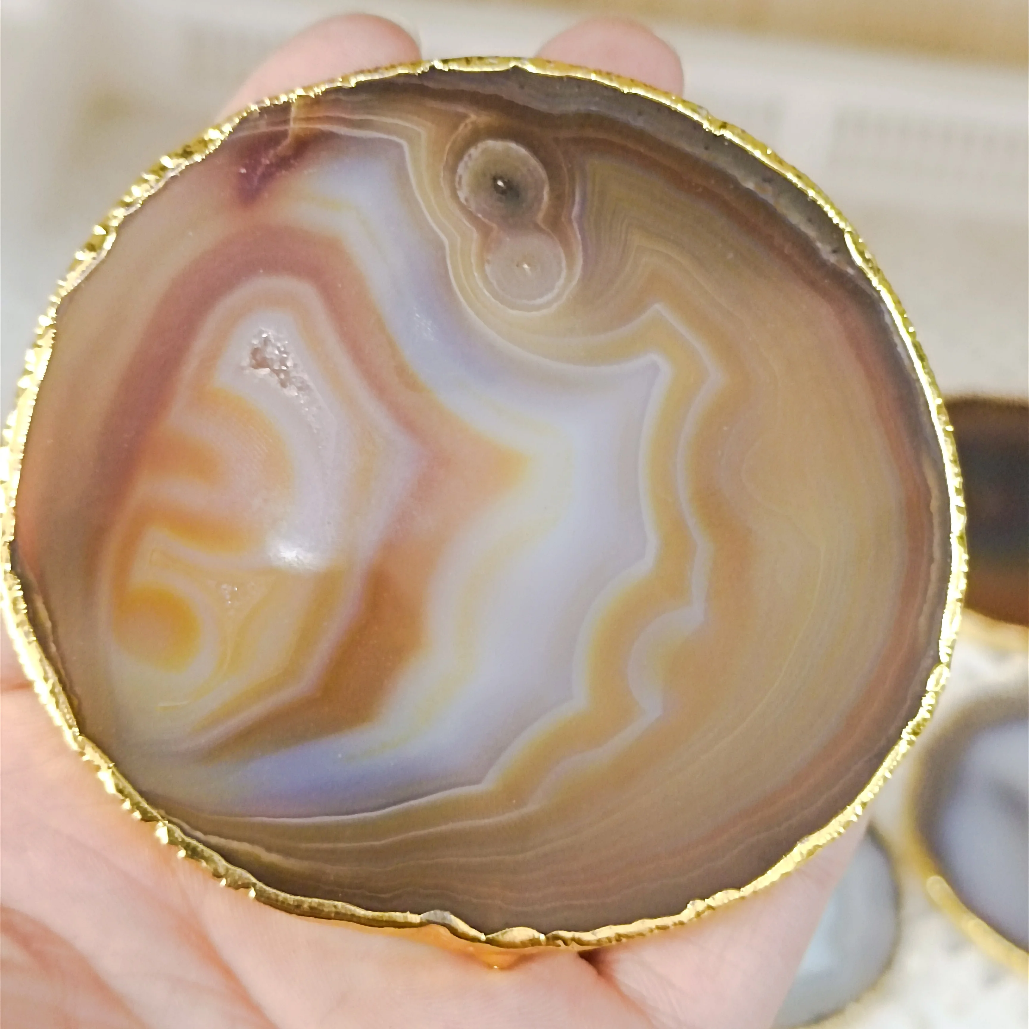 8-10cm 1pc Natural Agate Slice Geode Insulated Healing Crystals edging Agate Coasters Slice Gifts Home Decoration ornamental