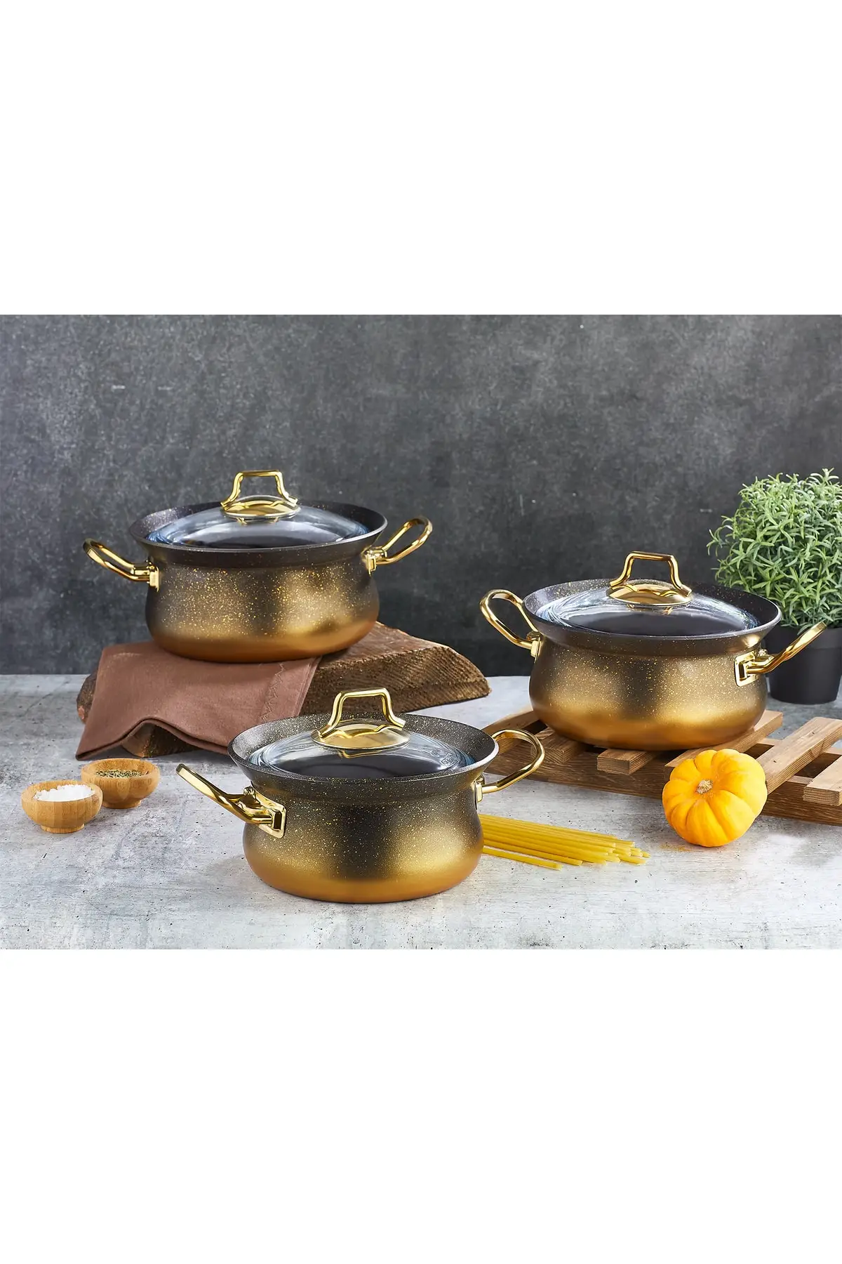 DOLBOVI 6 piece glass lid granite copper Cookware Set Cookware Set Cookware Set