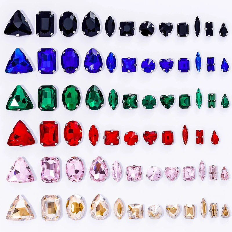 Sliver Claw Bulk Rhinestones Setting Shape Mix Clear Jelly Candy AB Glass Crystal Sew On Rhinestone Wedding Dress Shoes Bags DIY