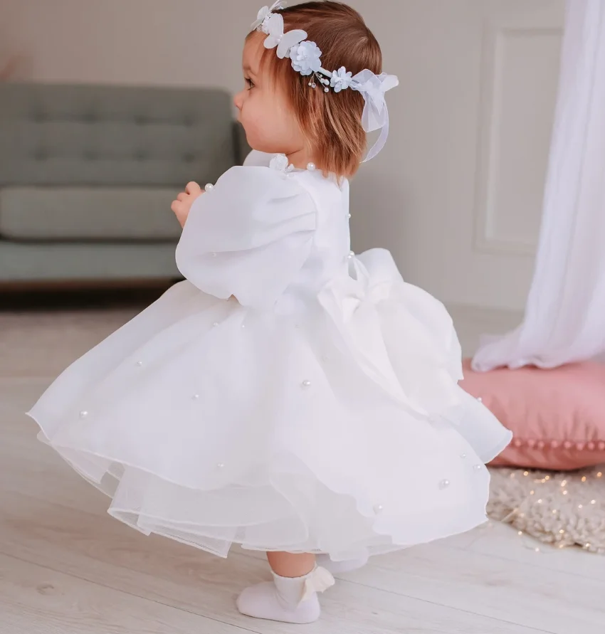 Gorgeous White Tutu Outfit Flower Girl Dress Handmade Butterfly Beading Princess Wedding Party Prom Gown Birthday Dresses