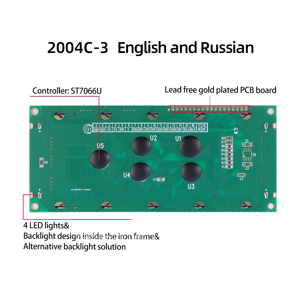 Fuente Fabricante LCD2004C-3 Módulo de pantalla LCD de caracteres grandes en inglés, ruso, verde esmeralda, fuente negra clara 20*4